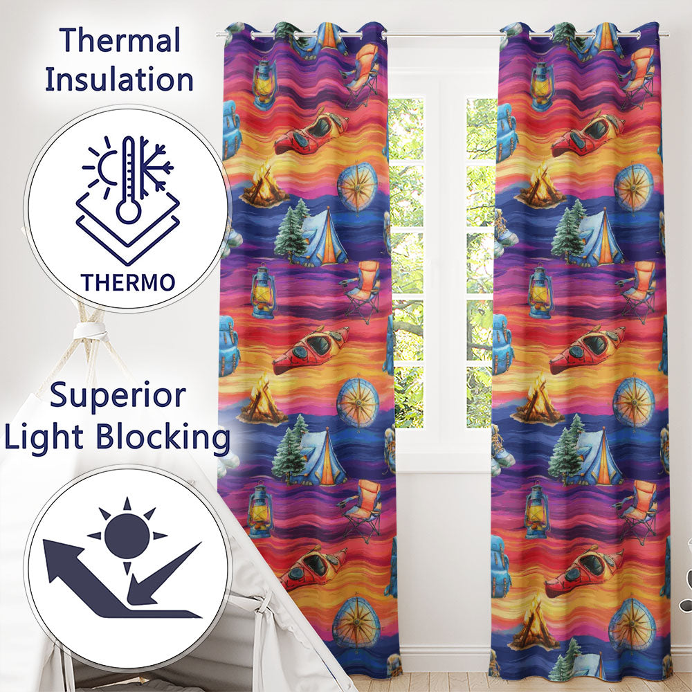 Sunset Camping Outdoor Equipment Seamless Readymade Eyelet Ring Top Thermal 100% Blackout Curtains