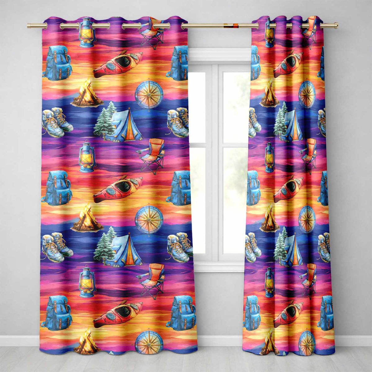 Sunset Camping Outdoor Equipment Seamless Readymade Eyelet Ring Top Thermal 100% Blackout Curtains