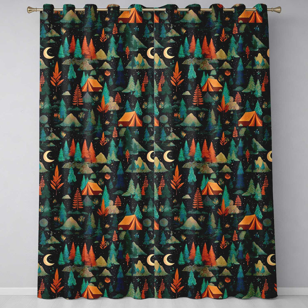Stylized Forest Trees Nature Seamless Pattern Readymade Eyelet Ring Top Thermal 100% Blackout Curtains
