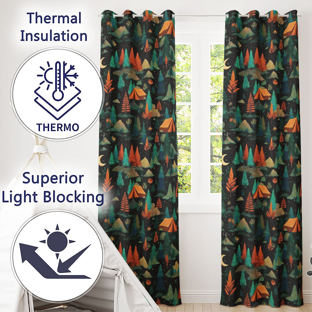 Stylized Forest Trees Nature Seamless Pattern Readymade Eyelet Ring Top Thermal 100% Blackout Curtains