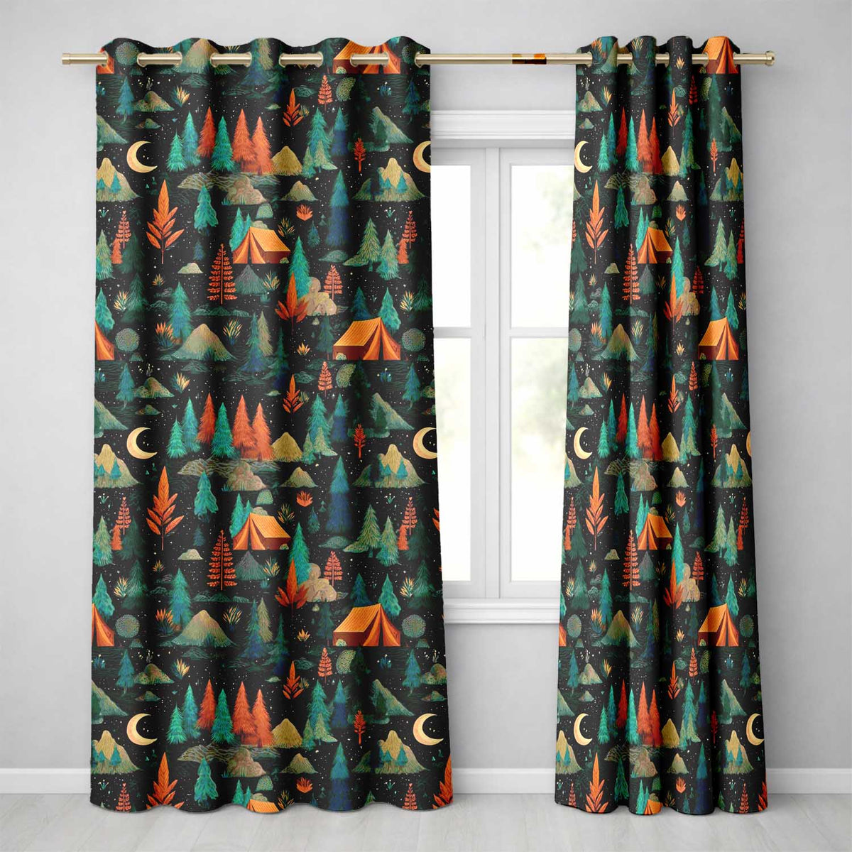 Stylized Forest Trees Nature Seamless Pattern Readymade Eyelet Ring Top Thermal 100% Blackout Curtains