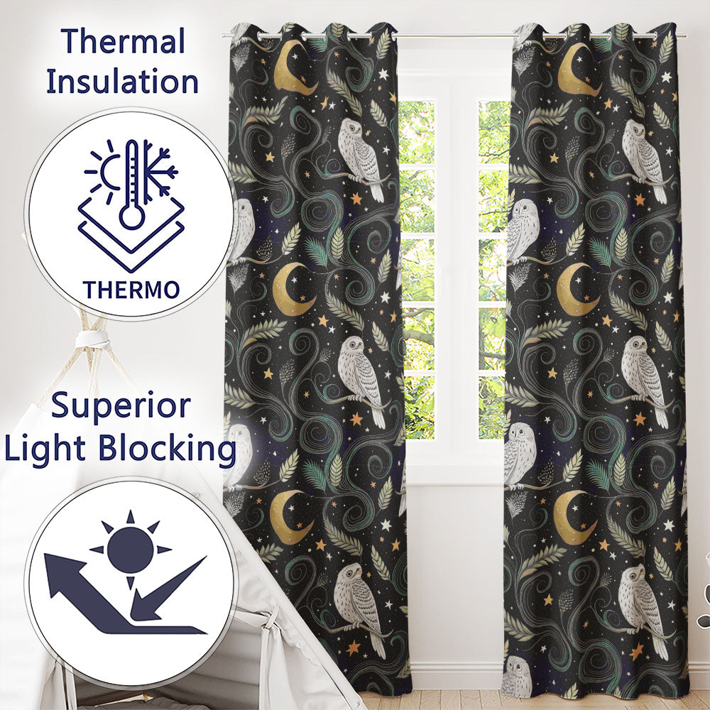 Owl Moon Stars Night Sky Botanical Seamless Readymade Eyelet Ring Top Thermal 100% Blackout Curtains