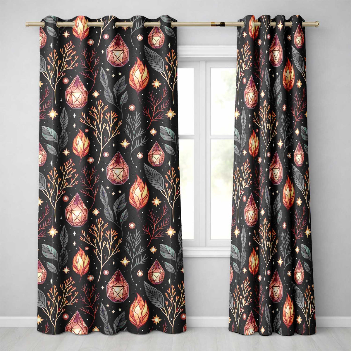 Mystic Crystal Botanical Night Sky Seamless Readymade Eyelet Ring Top Thermal 100% Blackout Curtains