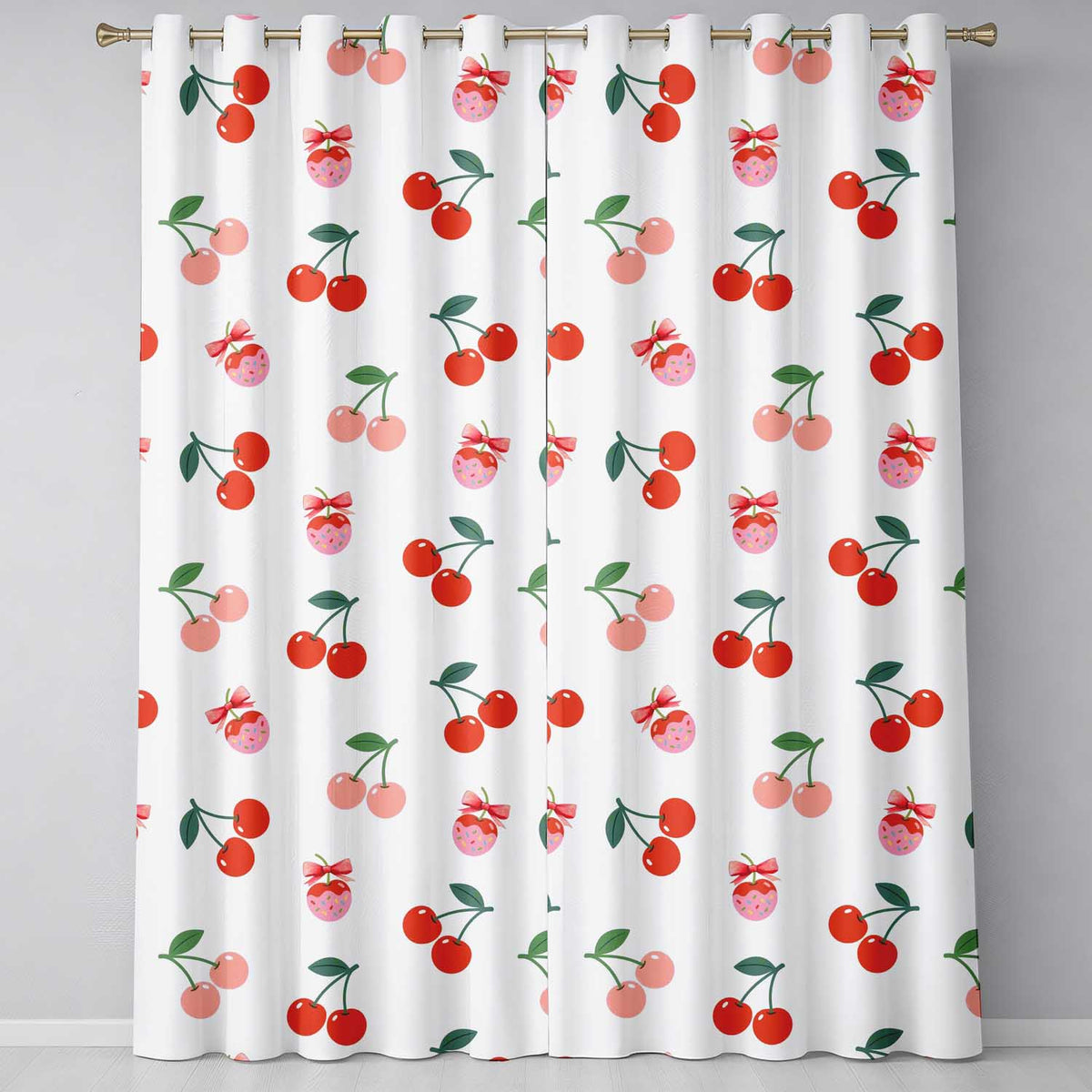 Cherry Fruit Soft Background Seamless Pattern Readymade Eyelet Ring Top Thermal 100% Blackout Curtains