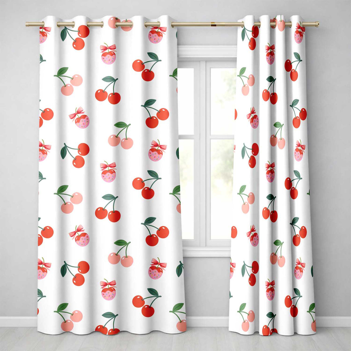 Cherry Fruit Soft Background Seamless Pattern Readymade Eyelet Ring Top Thermal 100% Blackout Curtains