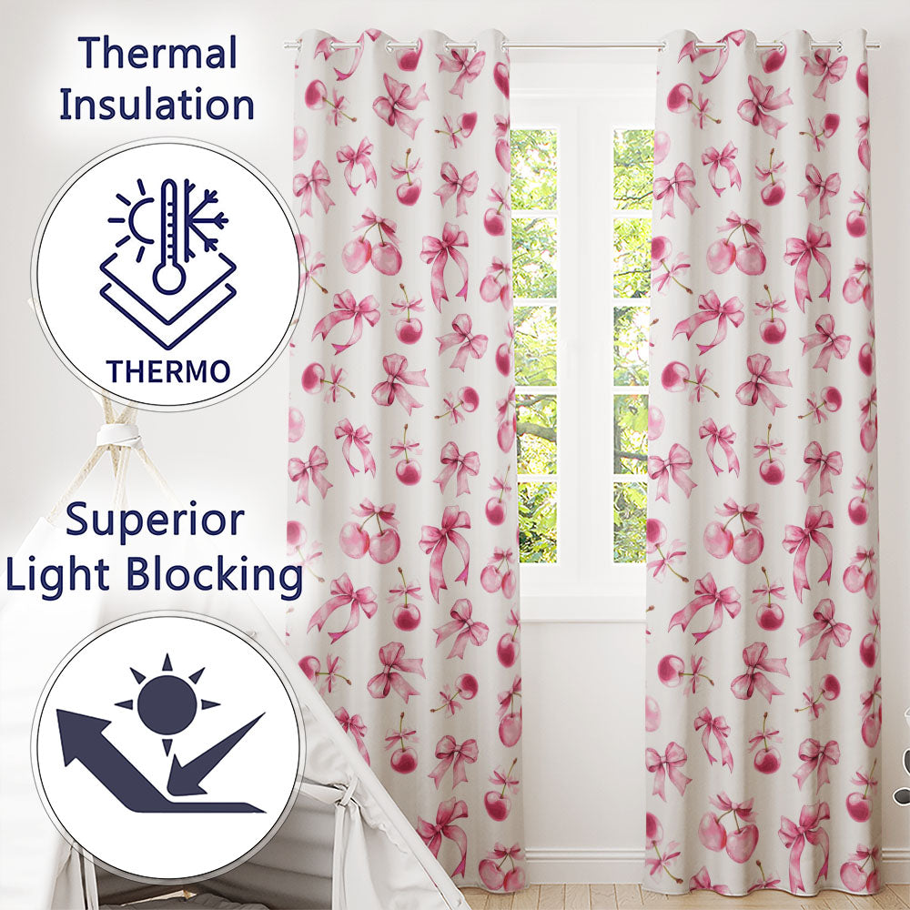 Watercolor Pink Cherry Ribbon Bow Seamless Blush Neutral Background Readymade Eyelet Ring Top Thermal 100% Blackout Curtains