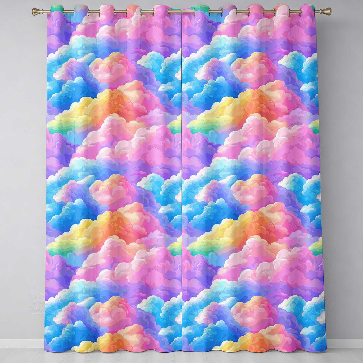 Pastel Rainbow Cloud Sky Dreamy Seamless Readymade Eyelet Ring Top Thermal 100% Blackout Curtains