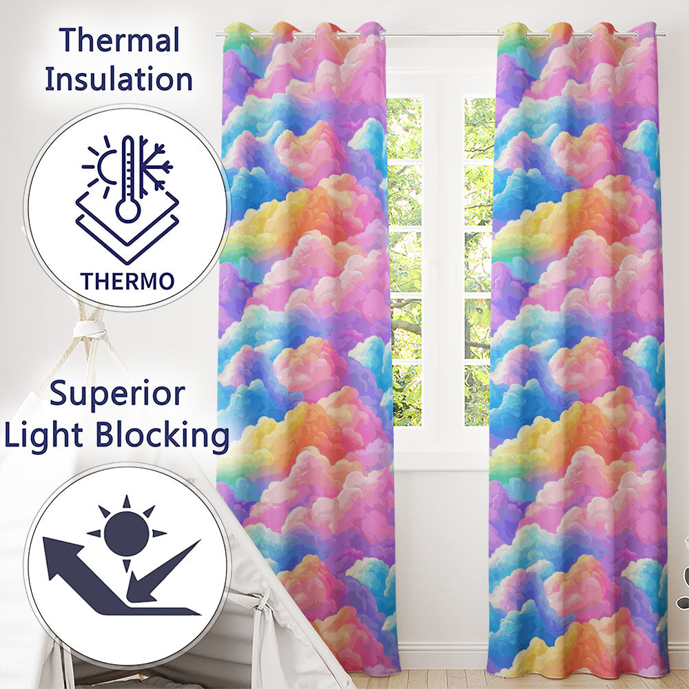 Pastel Rainbow Cloud Sky Dreamy Seamless Readymade Eyelet Ring Top Thermal 100% Blackout Curtains