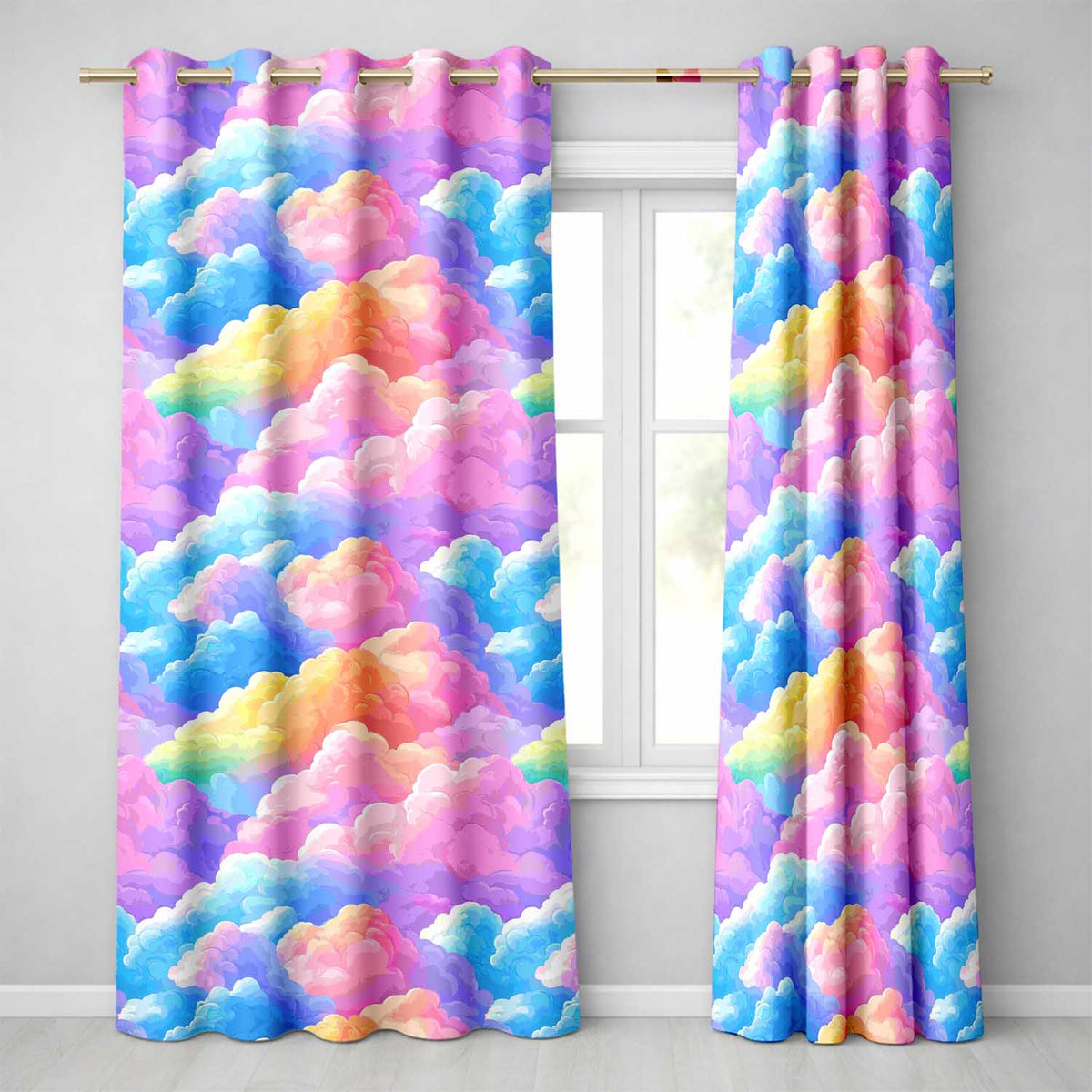 Pastel Rainbow Cloud Sky Dreamy Seamless Readymade Eyelet Ring Top Thermal 100% Blackout Curtains