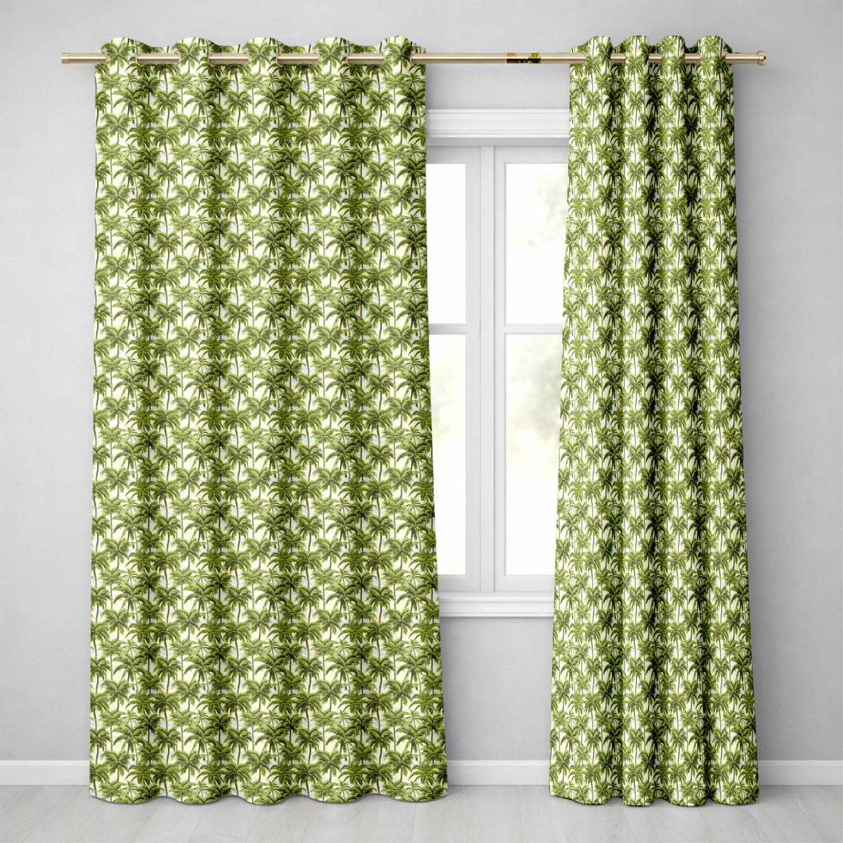 Tropical Palm Tree Summer Beach Seamless on Cream Background Readymade Eyelet Ring Top Thermal 100% Blackout Curtains