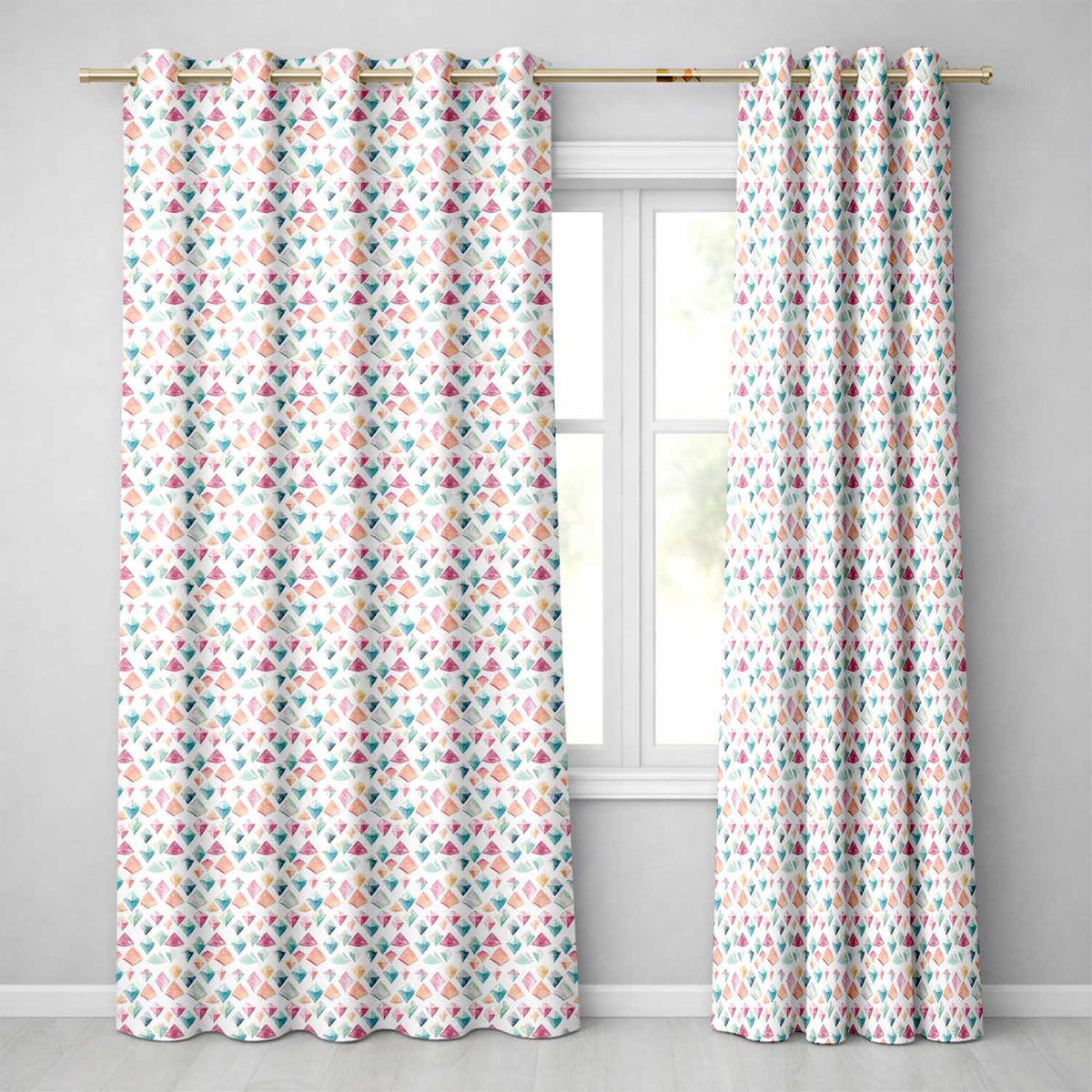 Watercolor Pastel Diamond Seamless Pattern Readymade Eyelet Ring Top Thermal 100% Blackout Curtains
