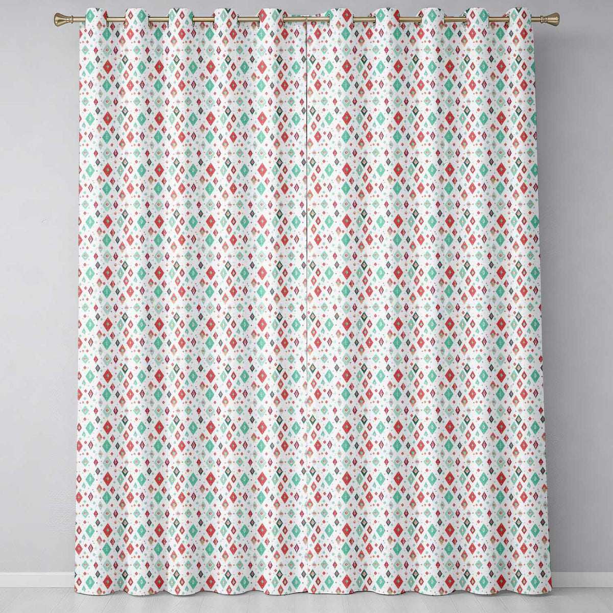 Diamond Geometric Seamless in Red Teal Cream Readymade Eyelet Ring Top Thermal 100% Blackout Curtains