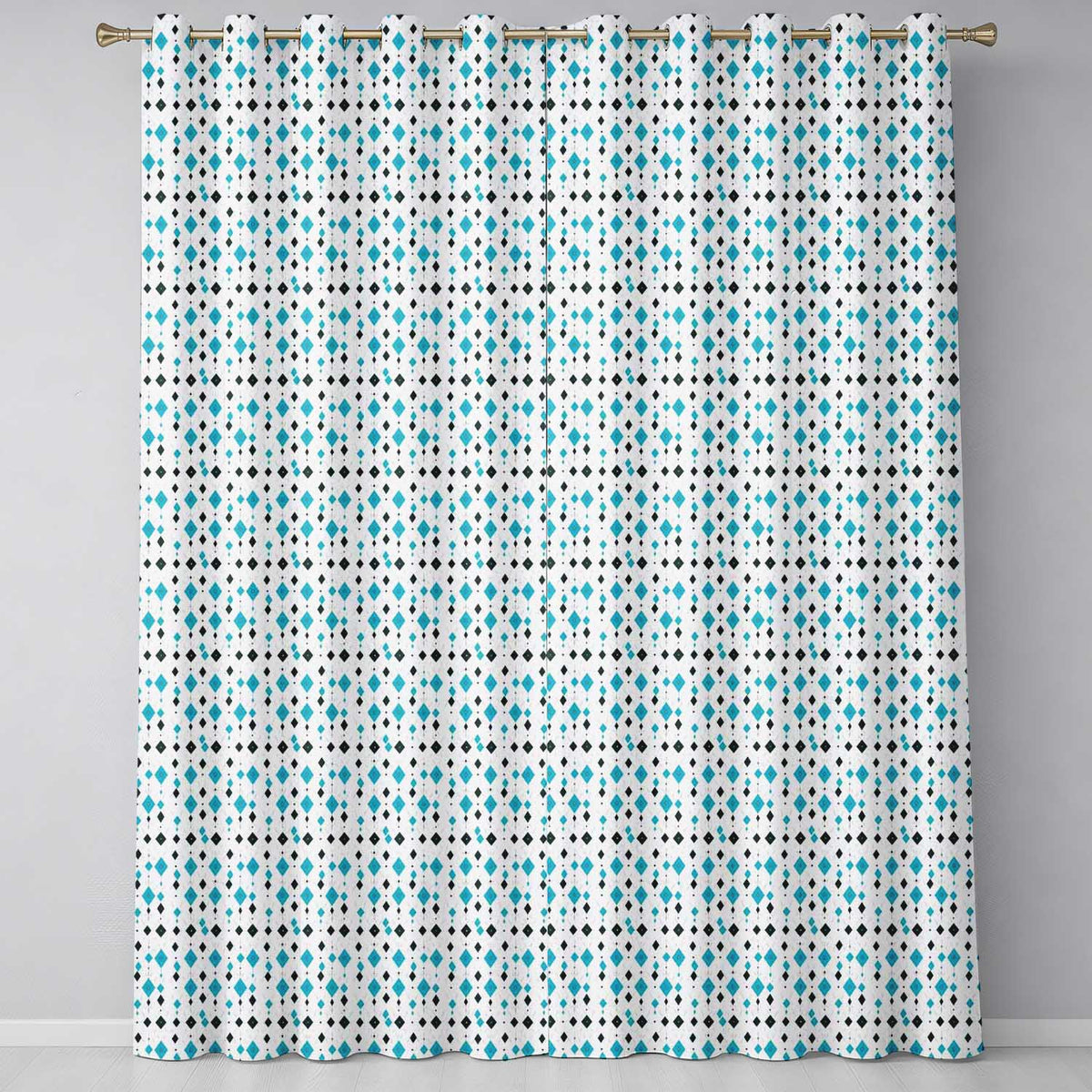 Minimal Teal Black Diamond Geometric Seamless Readymade Eyelet Ring Top Thermal 100% Blackout Curtains