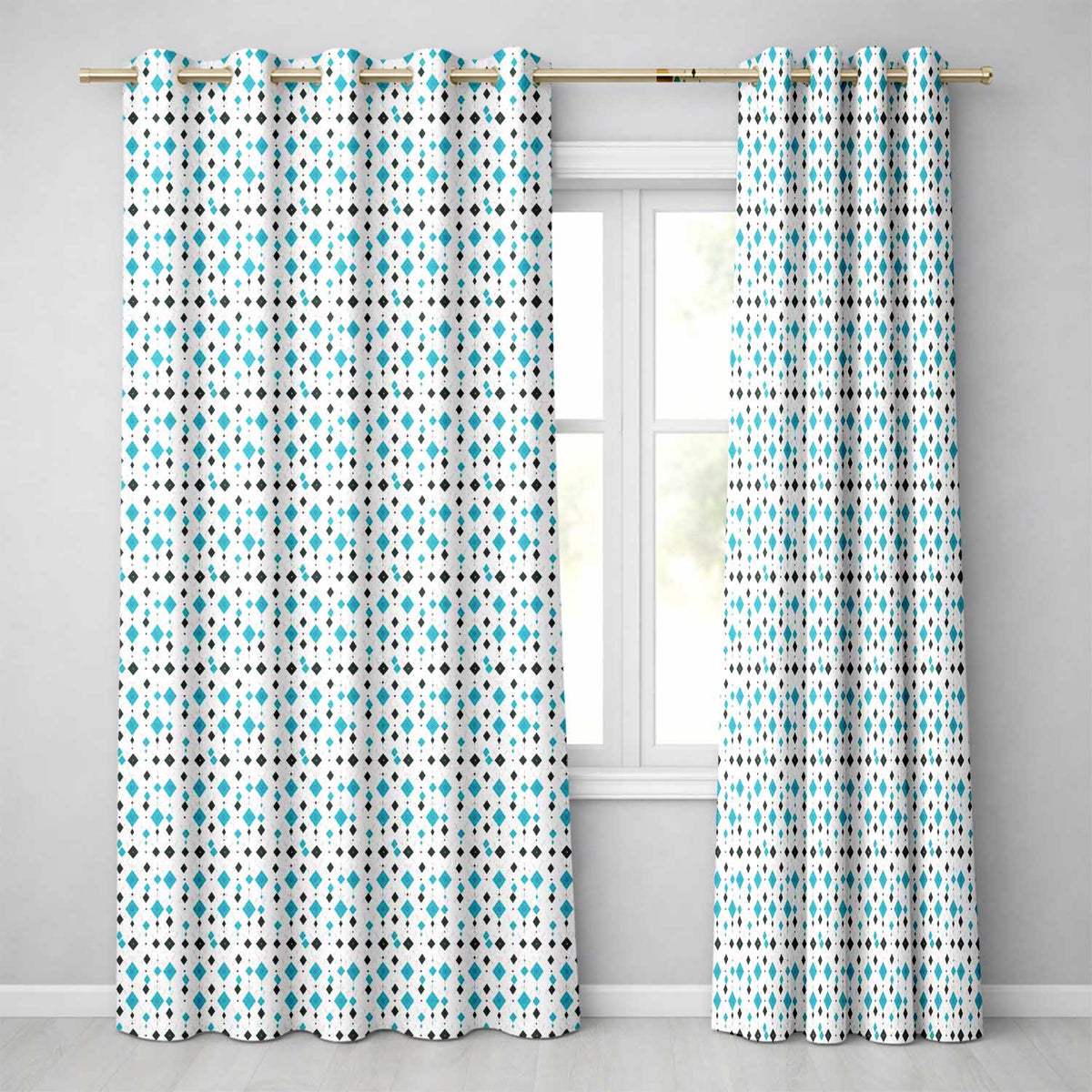 Minimal Teal Black Diamond Geometric Seamless Readymade Eyelet Ring Top Thermal 100% Blackout Curtains