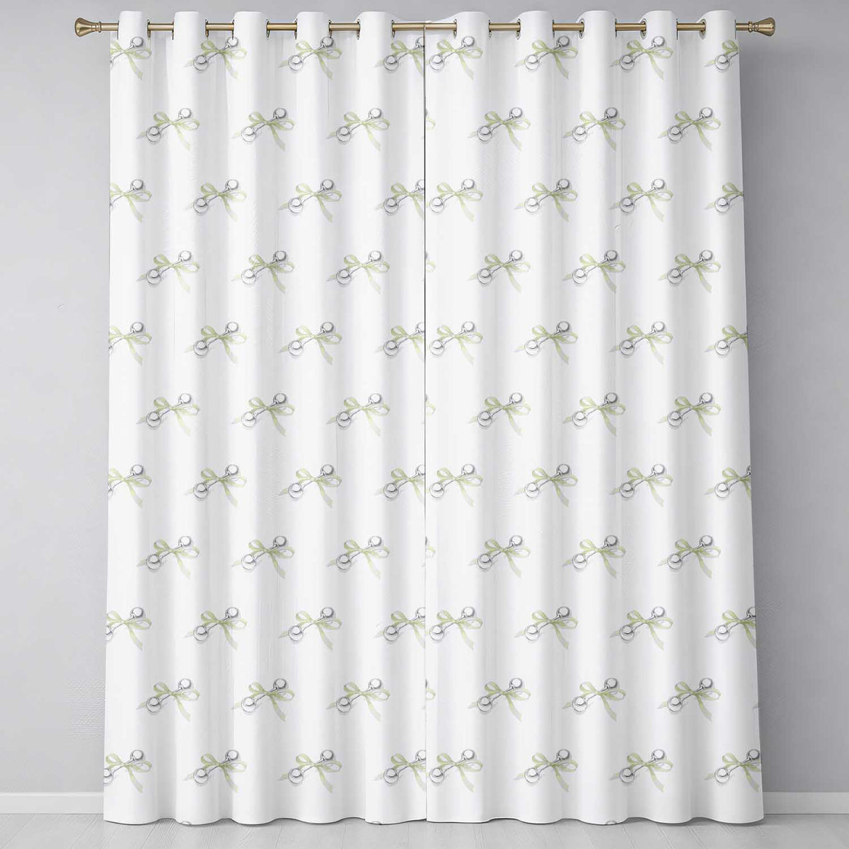 Elegant Silver Bell Ribbon Seamless on Soft White Background Readymade Eyelet Ring Top Thermal 100% Blackout Curtains