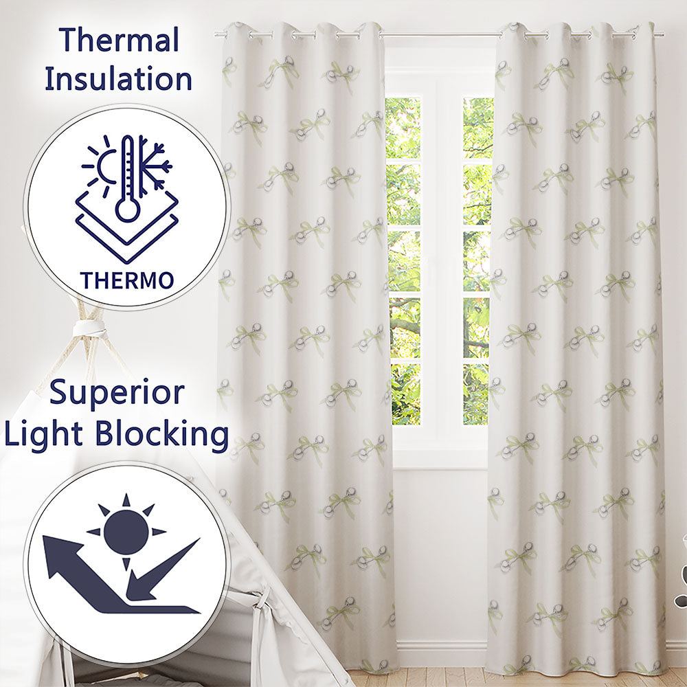 Elegant Silver Bell Ribbon Seamless on Soft White Background Readymade Eyelet Ring Top Thermal 100% Blackout Curtains