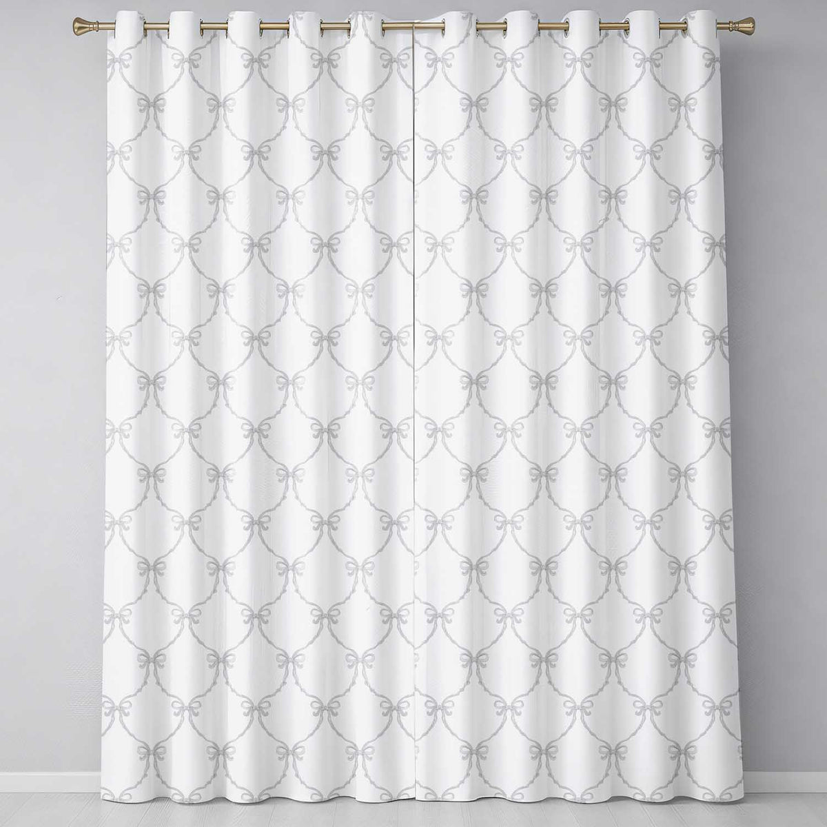 Elegant Ribbon Bow Lattice Seamless on Soft Neutral Background Readymade Eyelet Ring Top Thermal 100% Blackout Curtains