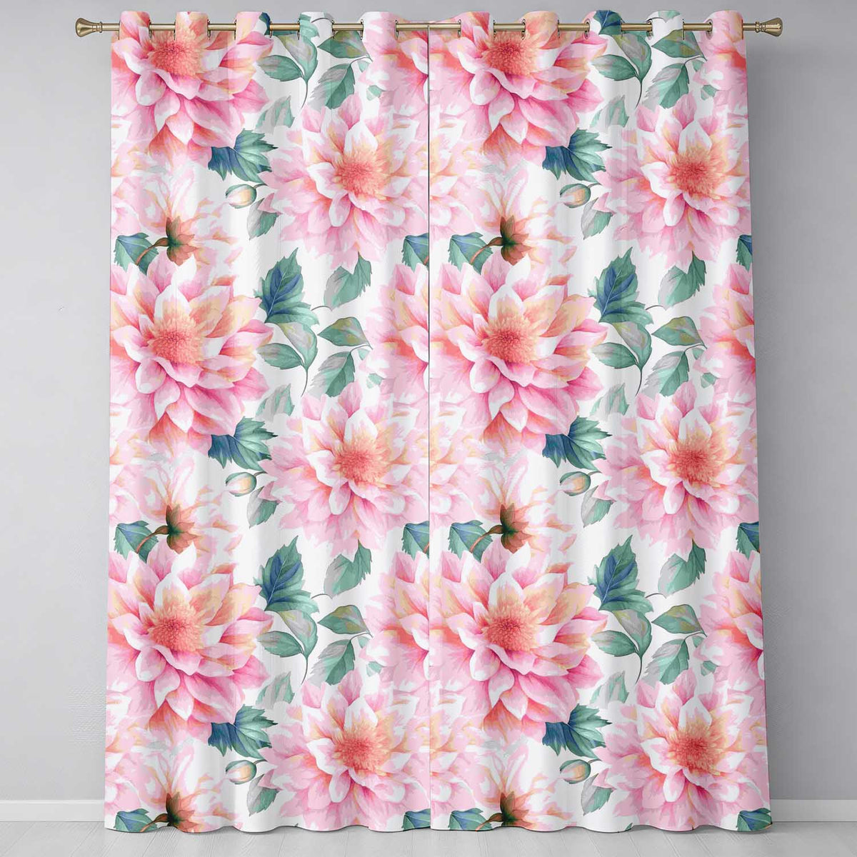 Watercolor Pink Peony Floral Botanical Seamless Readymade Eyelet Ring Top Thermal 100% Blackout Curtains