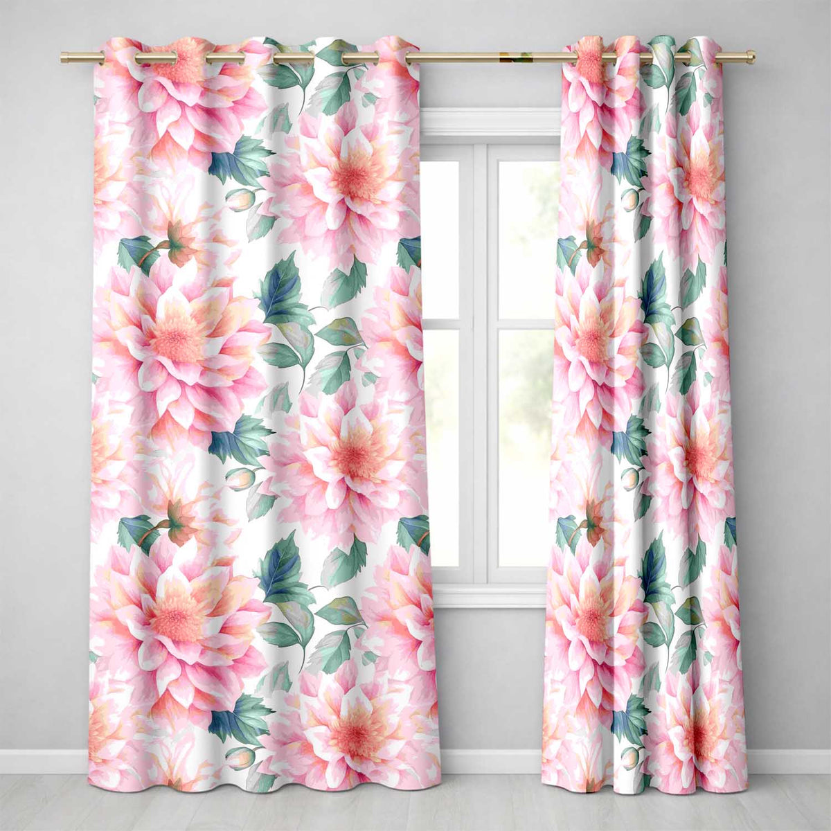 Watercolor Pink Peony Floral Botanical Seamless Readymade Eyelet Ring Top Thermal 100% Blackout Curtains