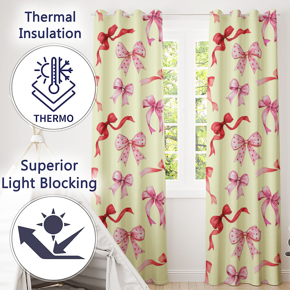 Watercolor Ribbon Bow Seamless on Cream Background Readymade Eyelet Ring Top Thermal 100% Blackout Curtains