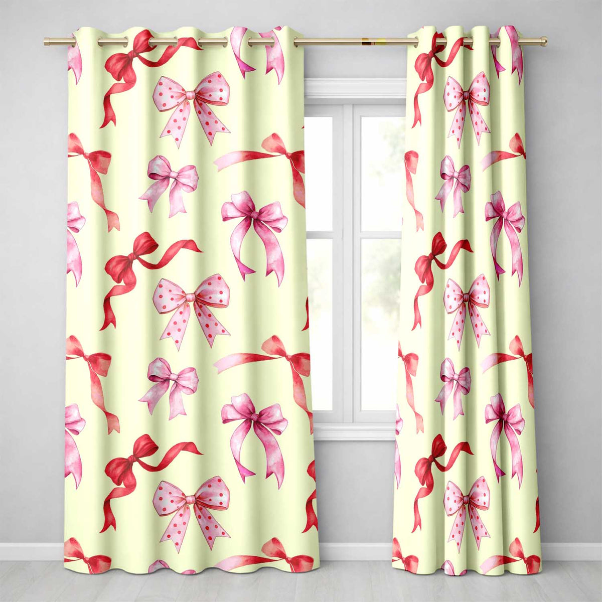 Watercolor Ribbon Bow Seamless on Cream Background Readymade Eyelet Ring Top Thermal 100% Blackout Curtains
