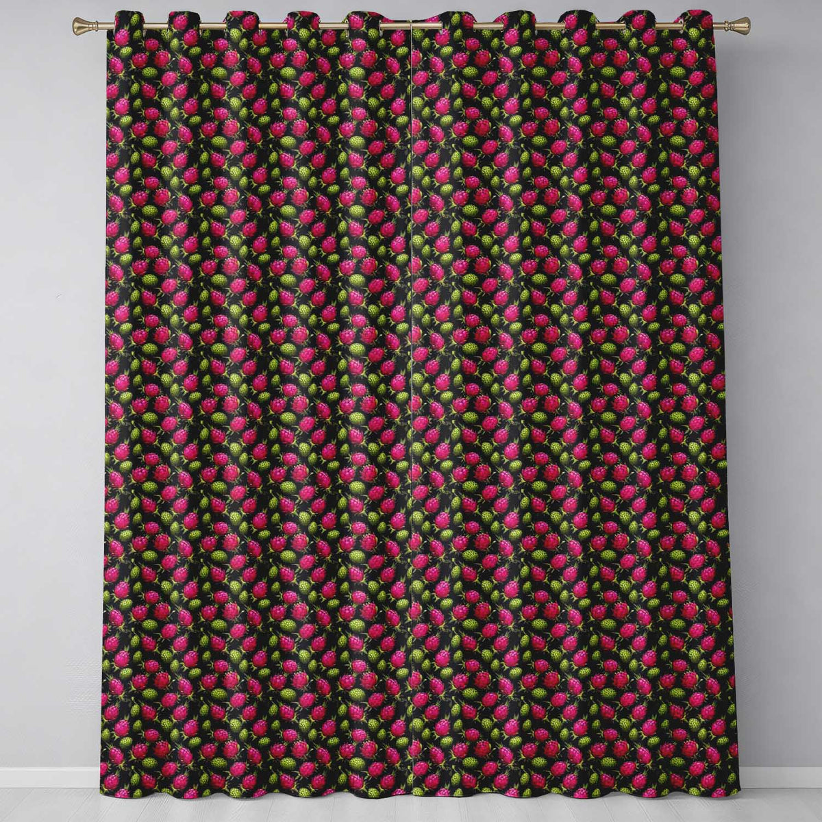 Dragon Fruit and Cactus Fruit on Black Background Readymade Eyelet Ring Top Thermal 100% Blackout Curtains