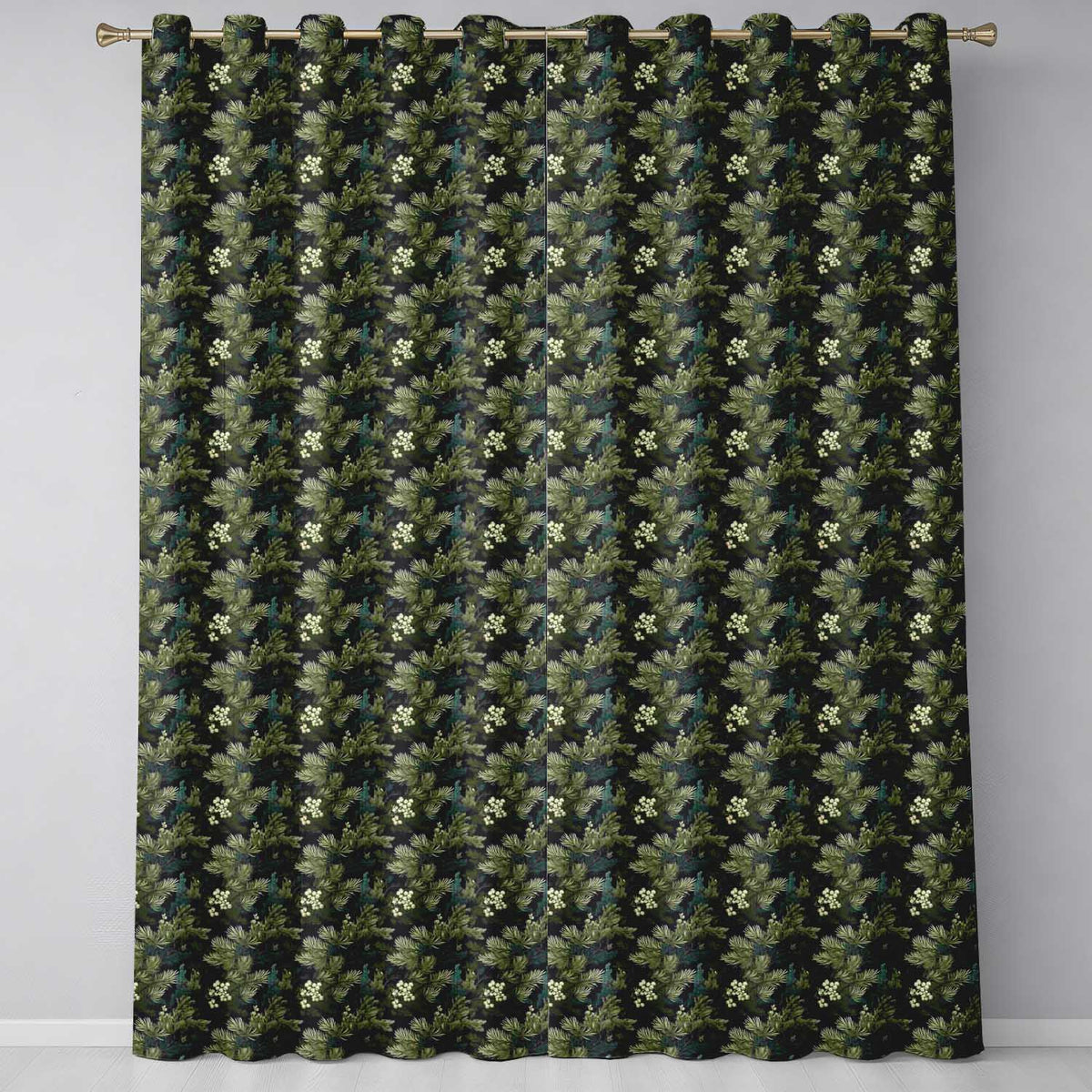 Small Pine Tree Repeat on Neutral Background Readymade Eyelet Ring Top Thermal 100% Blackout Curtains