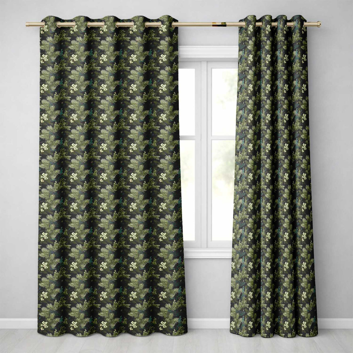 Small Pine Tree Repeat on Neutral Background Readymade Eyelet Ring Top Thermal 100% Blackout Curtains
