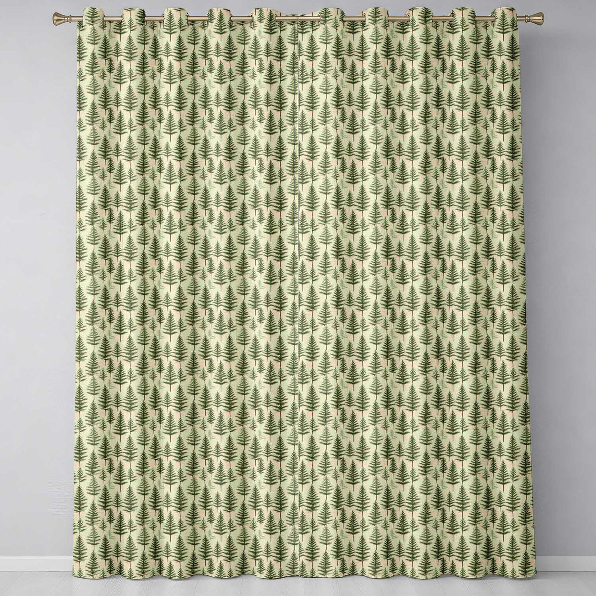 Pine Sprig Pattern on Warm Neutral Background Readymade Eyelet Ring Top Thermal 100% Blackout Curtains