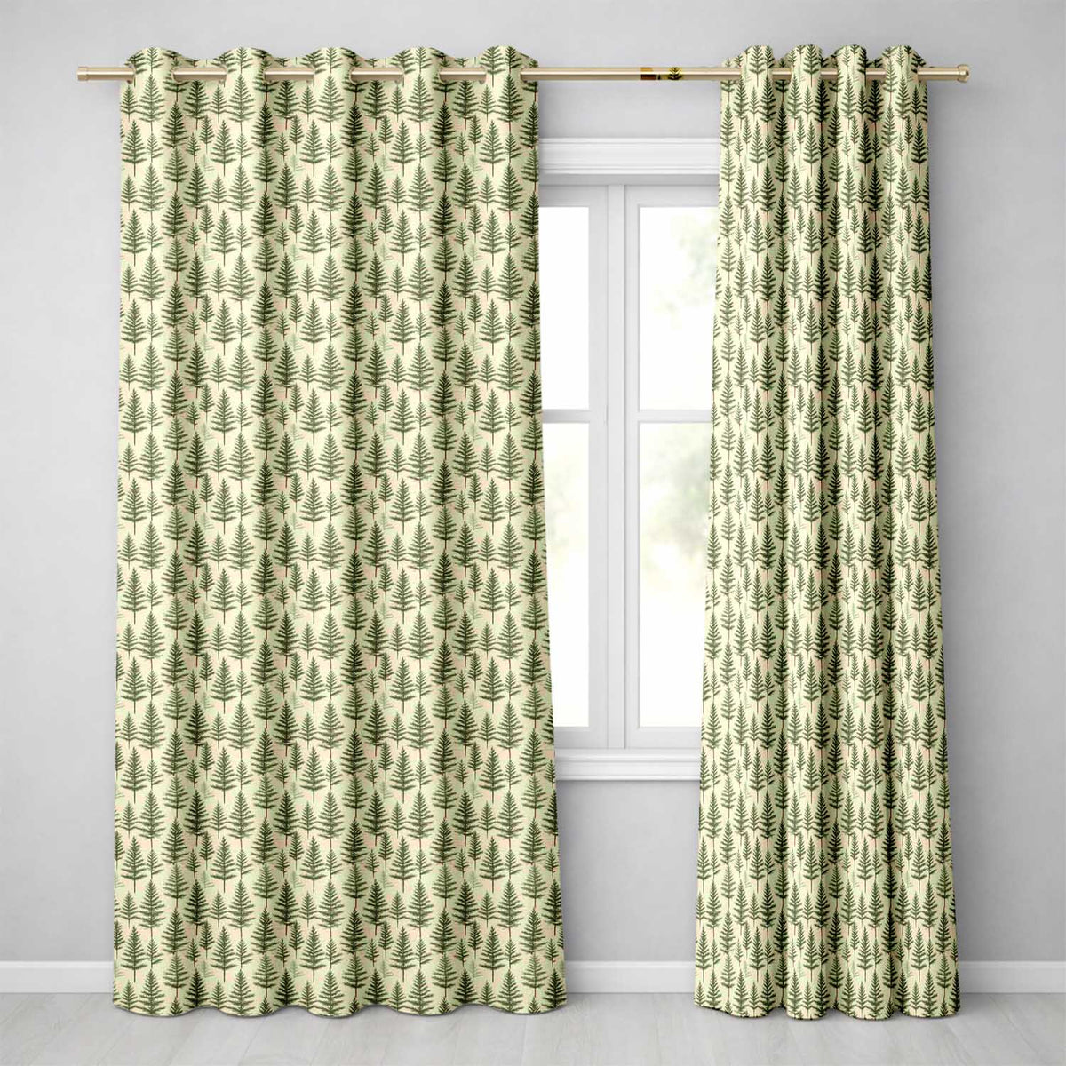 Pine Sprig Pattern on Warm Neutral Background Readymade Eyelet Ring Top Thermal 100% Blackout Curtains