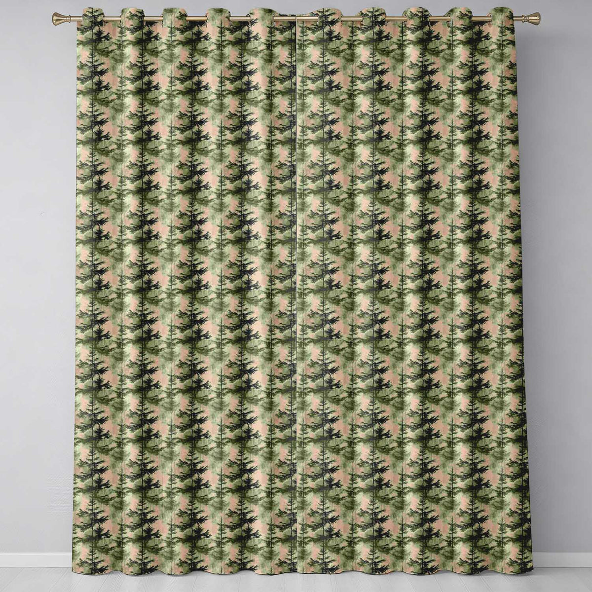 Watercolour Forest Pine Tree with Layered Green Tones and Abstract Texture Readymade Eyelet Ring Top Thermal 100% Blackout Curtains