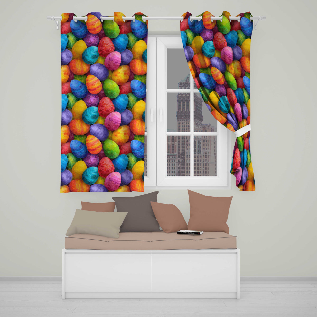 Bright Watercolour Easter Egg in Vibrant Multicolour Tones Readymade Eyelet Ring Top Thermal 100% Blackout Curtains