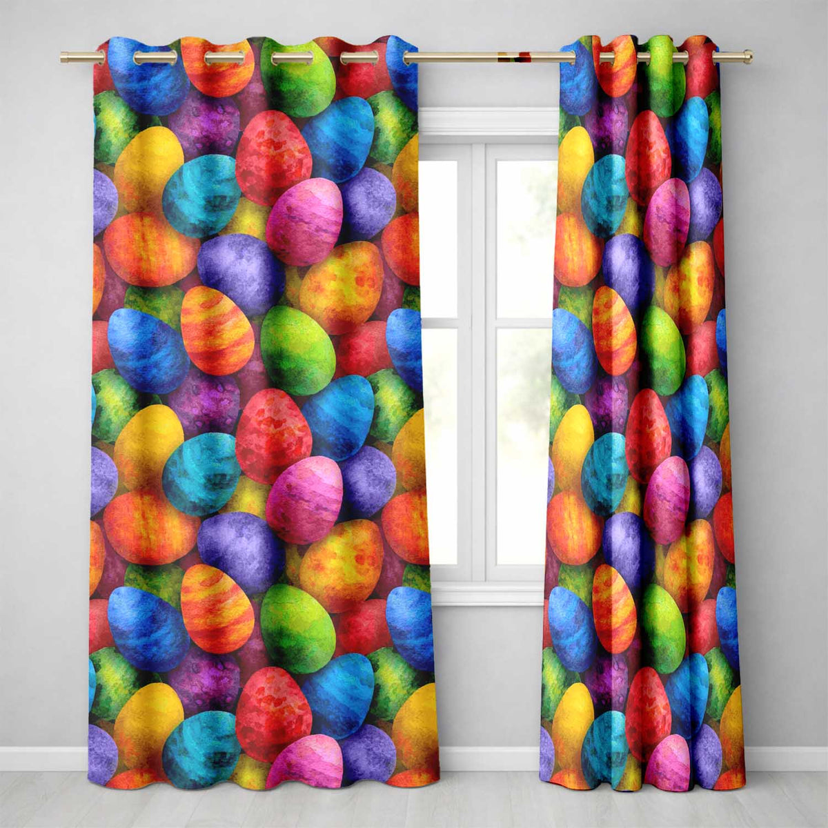 Bright Watercolour Easter Egg in Vibrant Multicolour Tones Readymade Eyelet Ring Top Thermal 100% Blackout Curtains
