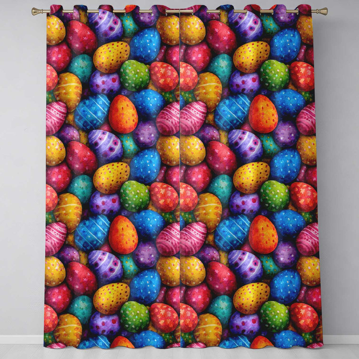 Hand Painted Easter Egg with Dots and Decorative Details Readymade Eyelet Ring Top Thermal 100% Blackout Curtains