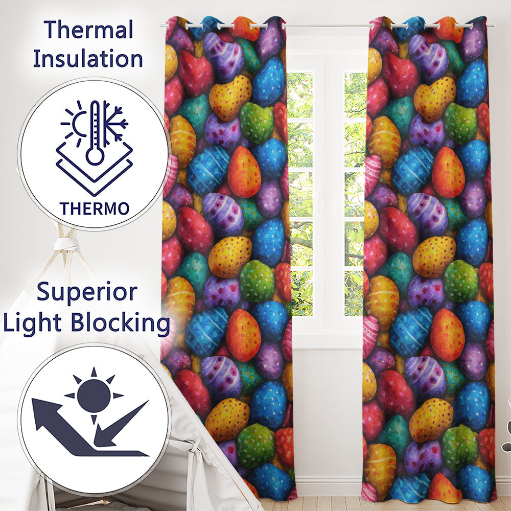 Hand Painted Easter Egg with Dots and Decorative Details Readymade Eyelet Ring Top Thermal 100% Blackout Curtains