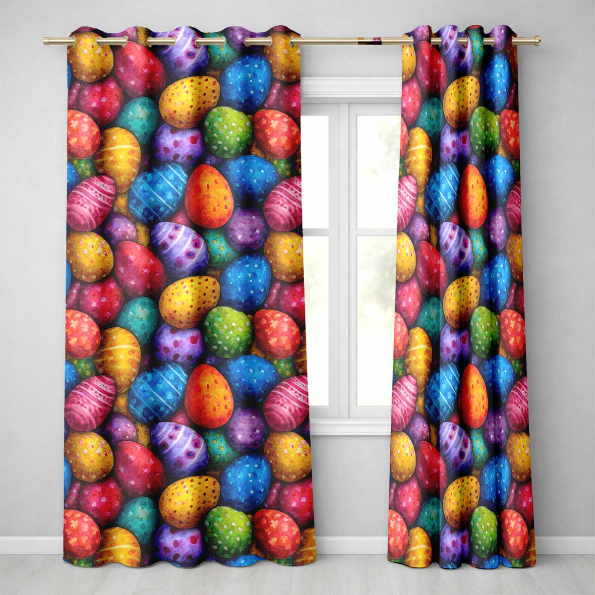 Hand Painted Easter Egg with Dots and Decorative Details Readymade Eyelet Ring Top Thermal 100% Blackout Curtains