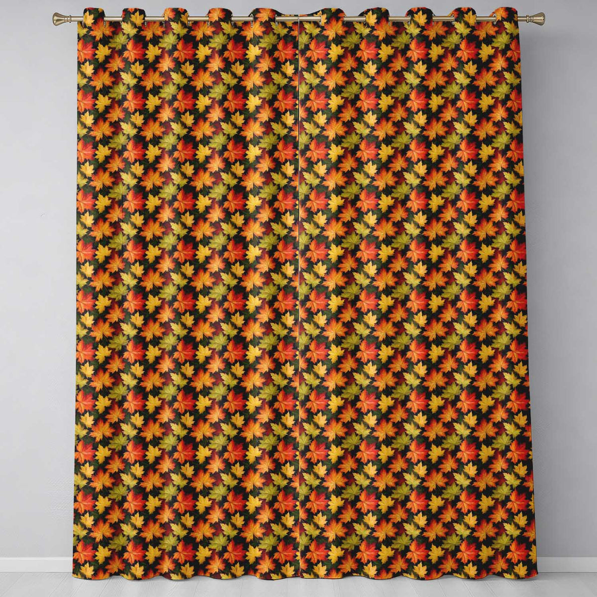 Vibrant Autumn Leaf with Mixed Maple Leaves on Dark Background Readymade Eyelet Ring Top Thermal 100% Blackout Curtains