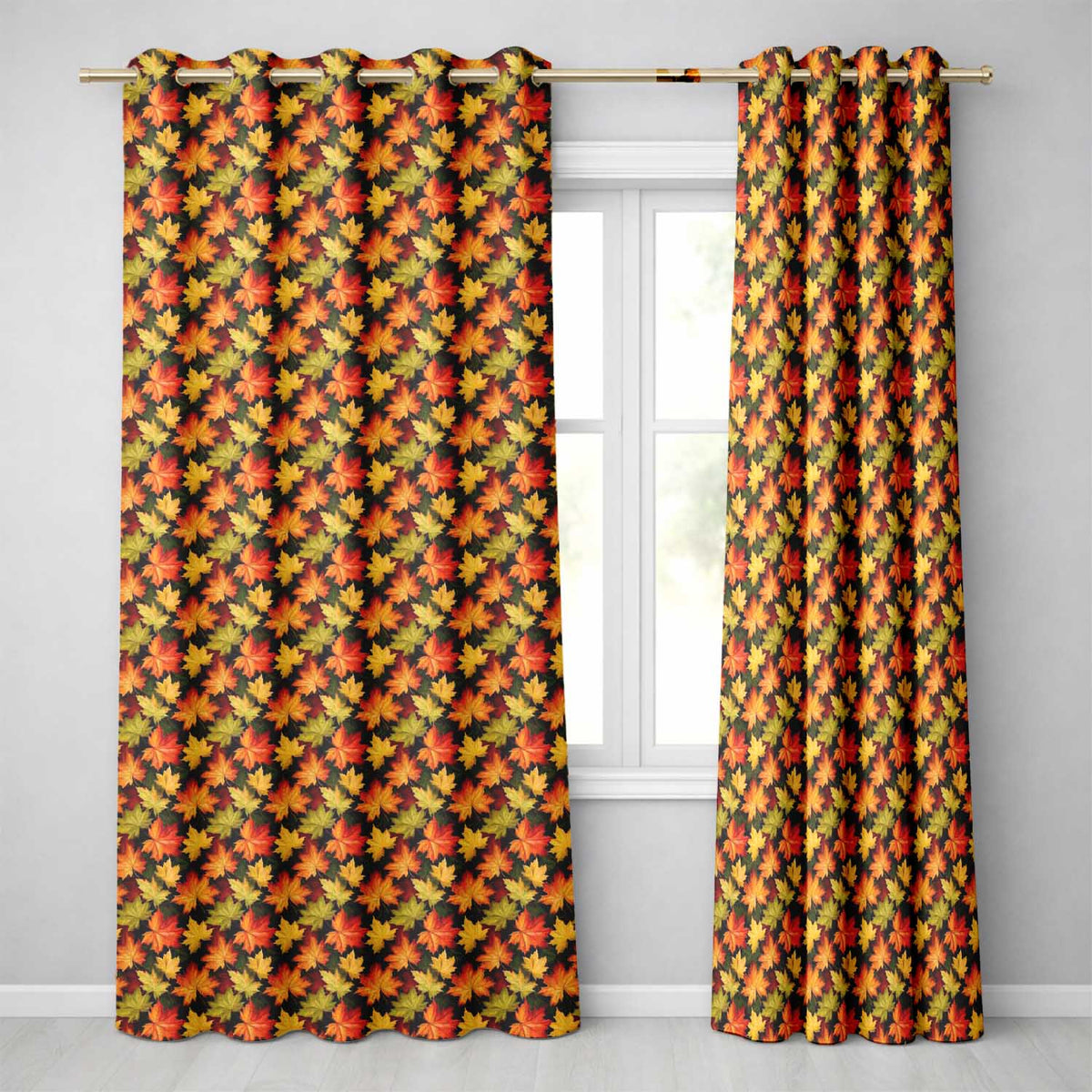 Vibrant Autumn Leaf with Mixed Maple Leaves on Dark Background Readymade Eyelet Ring Top Thermal 100% Blackout Curtains