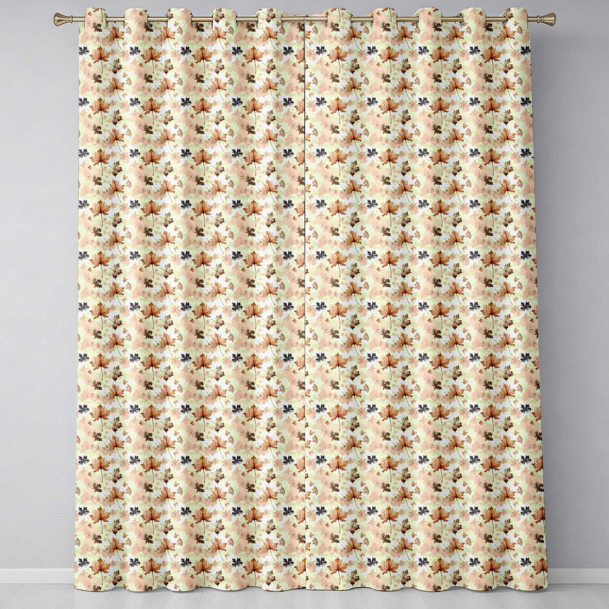 Vintage Style Autumn Leaves in Muted Brown and Taupe Tones on Cream Background Readymade Eyelet Ring Top Thermal 100% Blackout Curtains