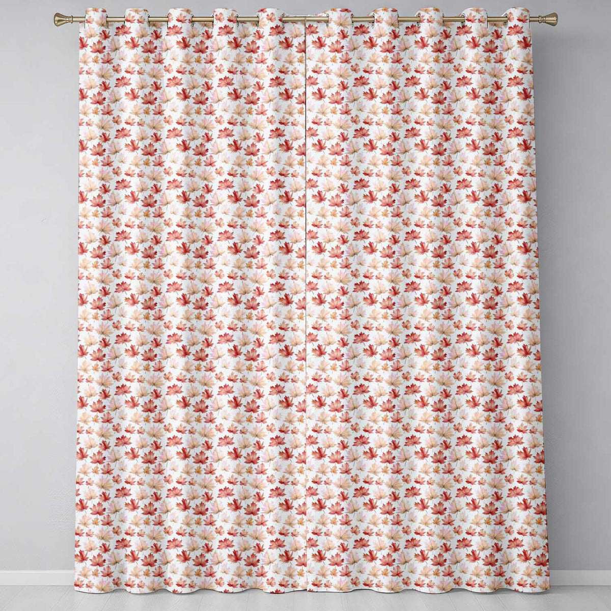 Rich Autumn Leaves in Deep Orange and Dark Green with Berry Detail Readymade Eyelet Ring Top Thermal 100% Blackout Curtains