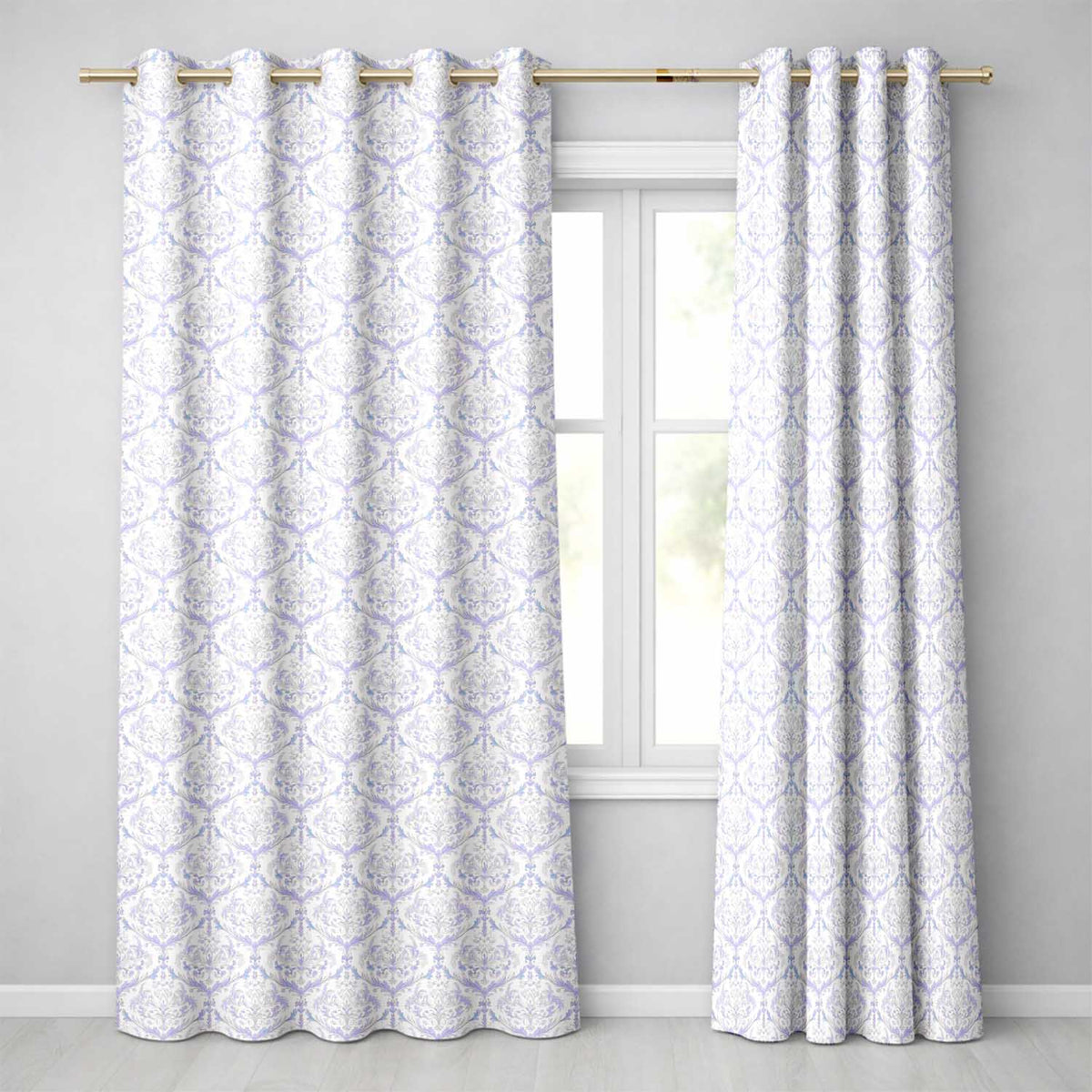 Vintage Blue Damask Ornamental Seamless Readymade Eyelet Ring Top Thermal 100% Blackout Curtains