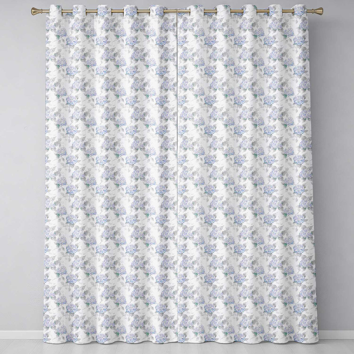 Blue Hydrangea Botanical Seamless Pattern Readymade Eyelet Ring Top Thermal 100% Blackout Curtains