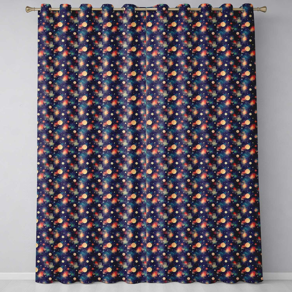 Vibrant Galaxy Planets Nebula Space Seamless Dark Cosmic Readymade Eyelet Ring Top Thermal 100% Blackout Curtains