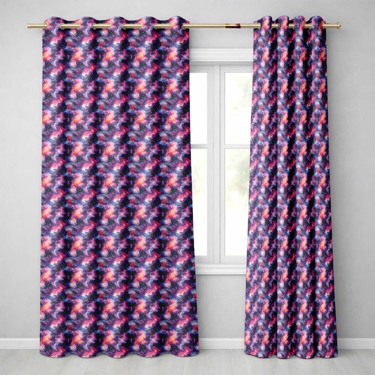 Watercolor Nebula Galaxy Pink Purple Space Seamless Artistic Readymade Eyelet Ring Top Thermal 100% Blackout Curtains
