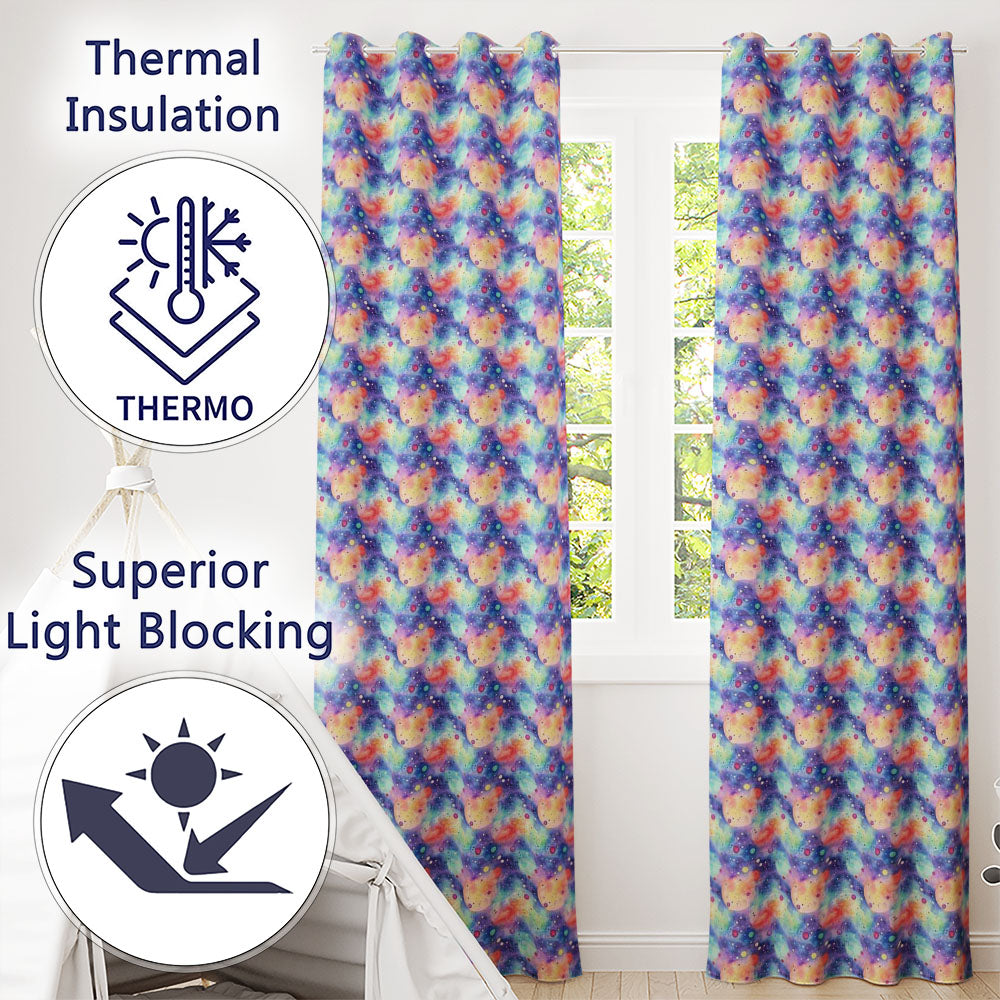 Pastel Watercolor Galaxy Space Clouds Seamless Soft Cosmic Readymade Eyelet Ring Top Thermal 100% Blackout Curtains