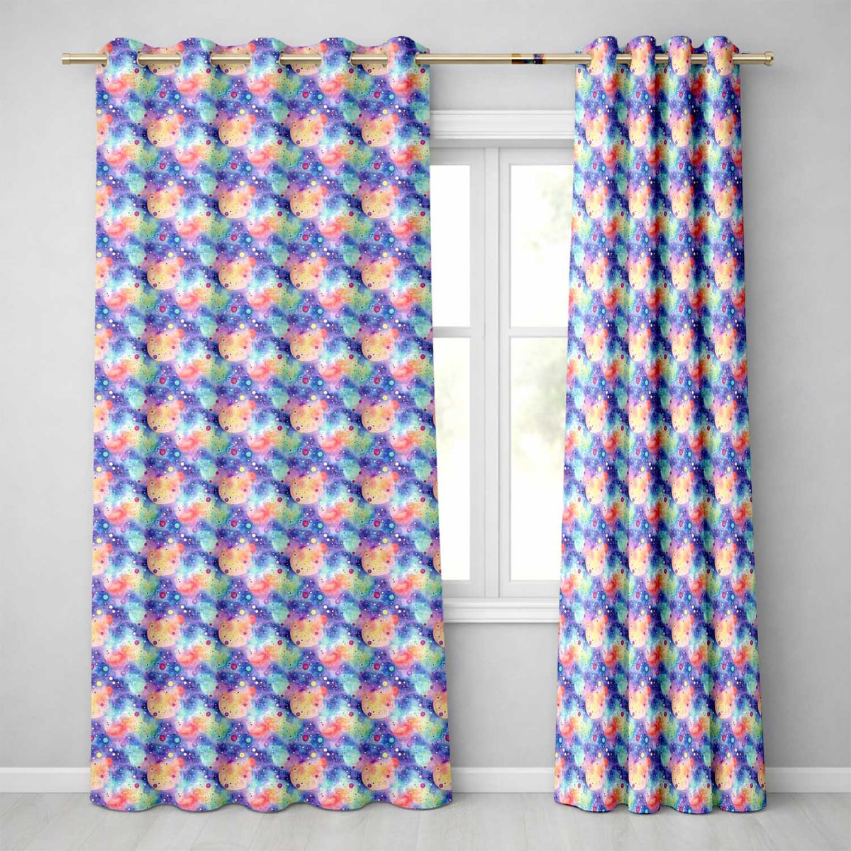 Pastel Watercolor Galaxy Space Clouds Seamless Soft Cosmic Readymade Eyelet Ring Top Thermal 100% Blackout Curtains