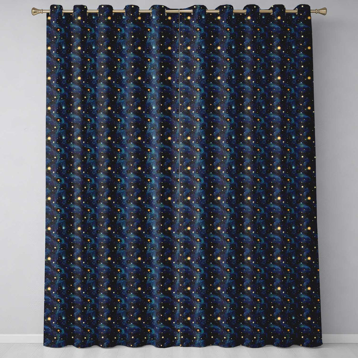 Blue Swirling Starfield Galaxy Space Seamless Night Cosmic Readymade Eyelet Ring Top Thermal 100% Blackout Curtains