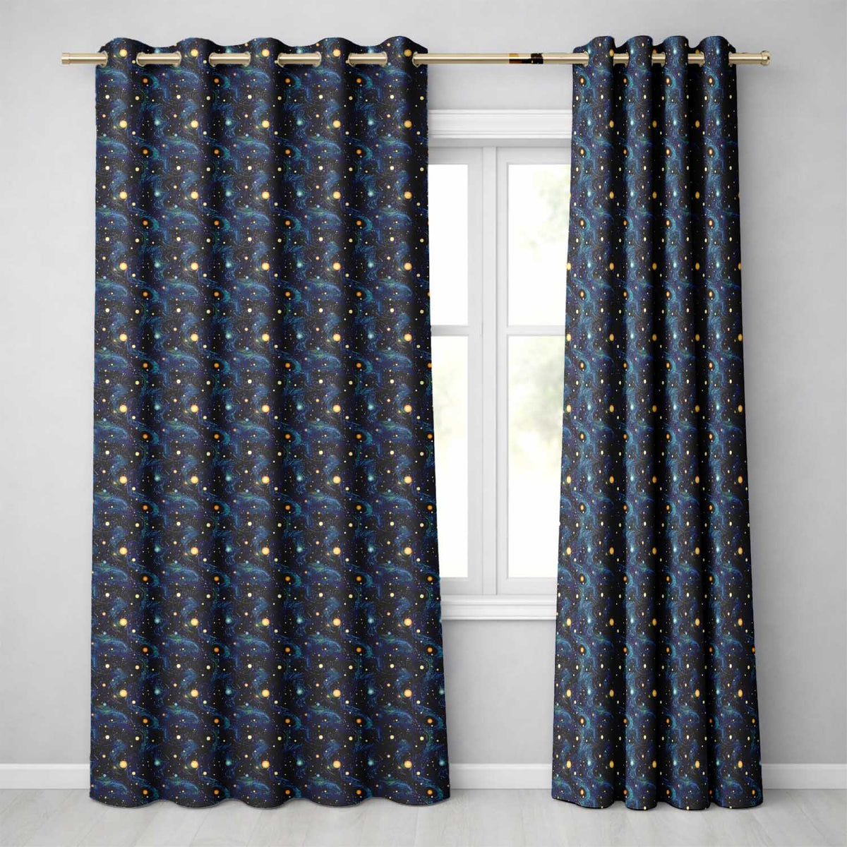Blue Swirling Starfield Galaxy Space Seamless Night Cosmic Readymade Eyelet Ring Top Thermal 100% Blackout Curtains