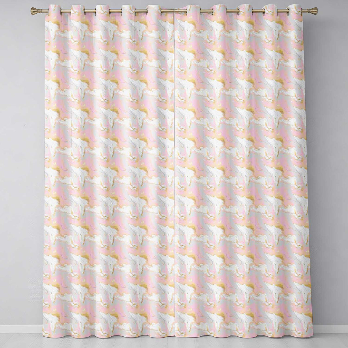 Luxurious White Marble with Gold Veins Seamless Readymade Eyelet Ring Top Thermal 100% Blackout Curtains