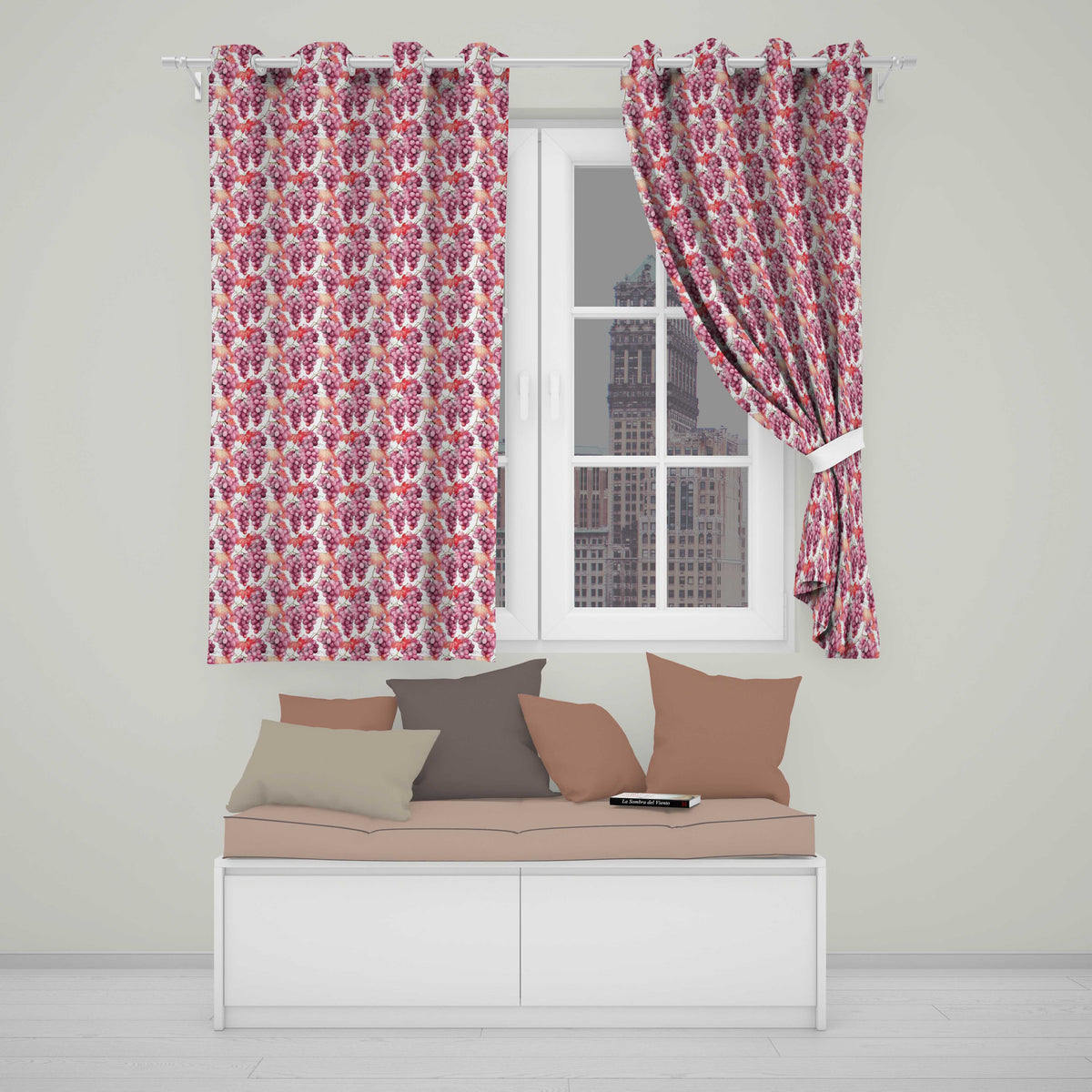 Soft Pink Watercolour Grapes Botanical Seamless Readymade Eyelet Ring Top Thermal 100% Blackout Curtains